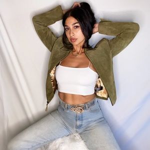 Pea green suade zip up jacket